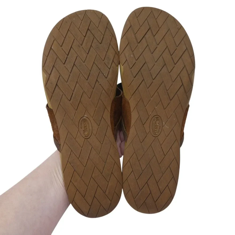 Chaco Cognac Brown Leather Flip Flops Thong Sandals